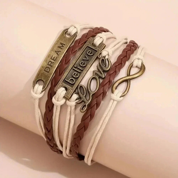 Multi-Layered Faux Leather Believe & Infinity & Love Bracelet - Picture 1 of 6